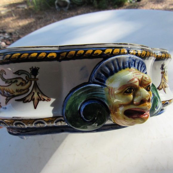 Antique French Faience MAJOLICA Serving Dish Mythical Creatures SIGNED - Picture 5 of 8